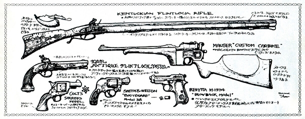 1971年1月1日発行のMGCニュースに掲載された、小林太三さんの手描きイラストによる1971年のカスタムモデル。説明文には「モデルガン界初のカスタムモデルの製作を開始した」とある